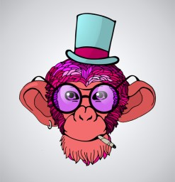 Portrait of a monkey with pink hair in a hat and a cigarette, ve